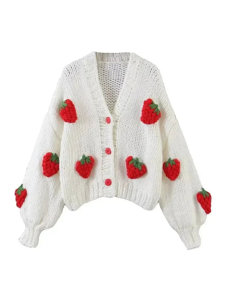 Arya | Knitted Strawberry Cardigan