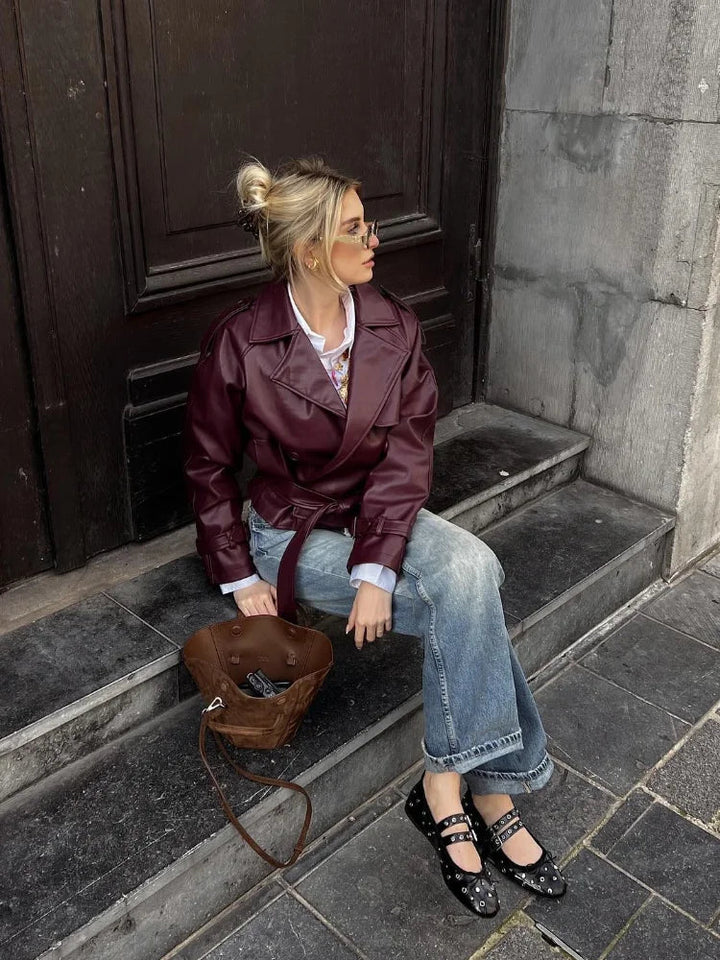 Katherine | Burgundy Short Trench Coat