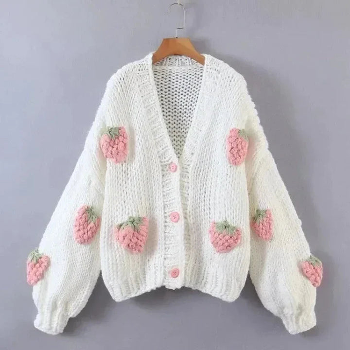 Arya | Knitted Strawberry Cardigan